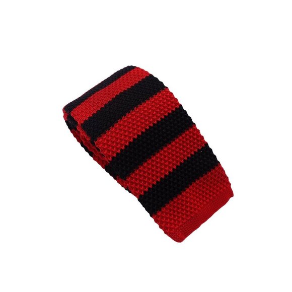 Unbranded Silk Knit Necktie OS Black Red Striped Textured Square-End Business - Picture 1 of 10